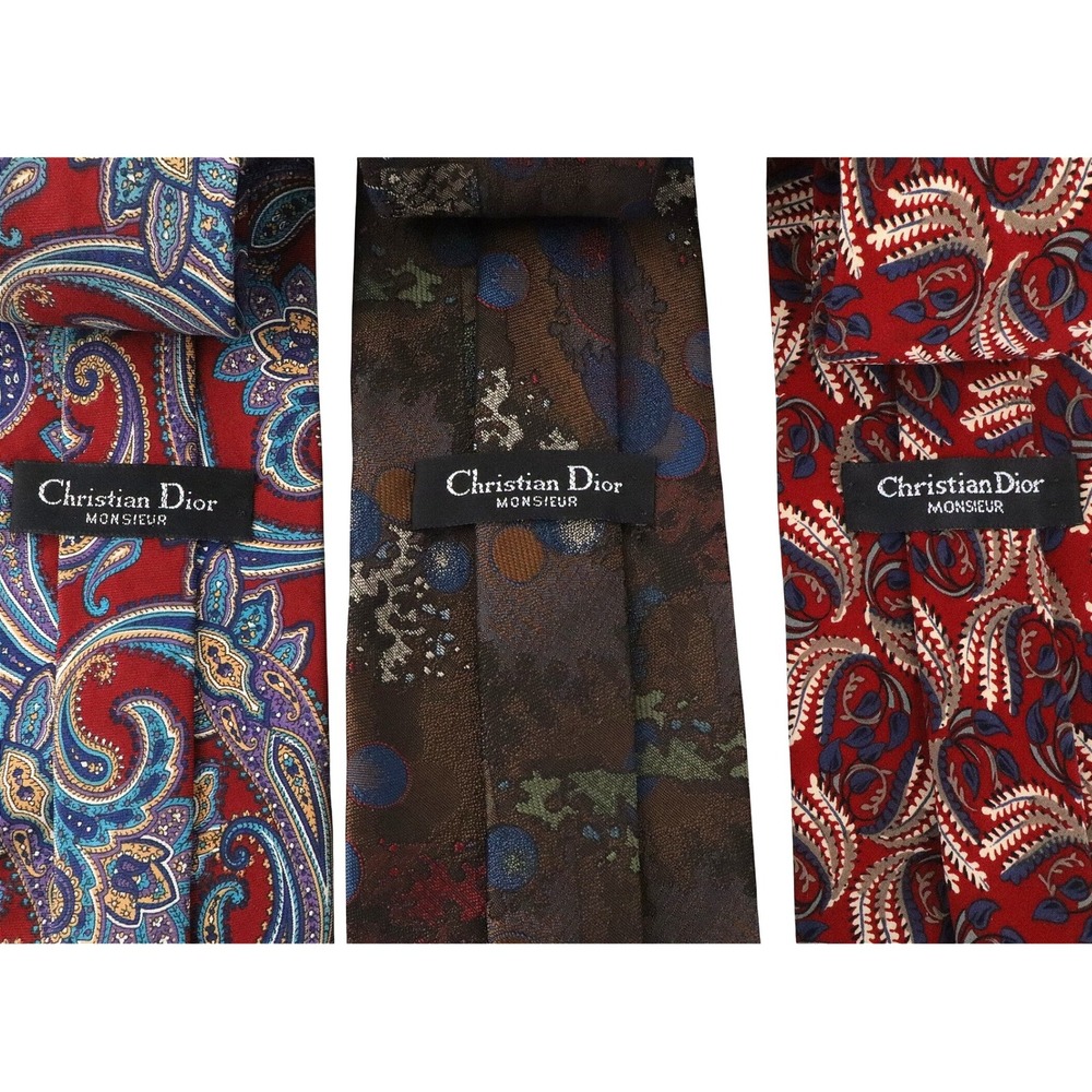 Vintage Christian Dior Monsieur Tie Lot 3 Paisley Abstract Designer Neckties USA - Picture 3 of 16